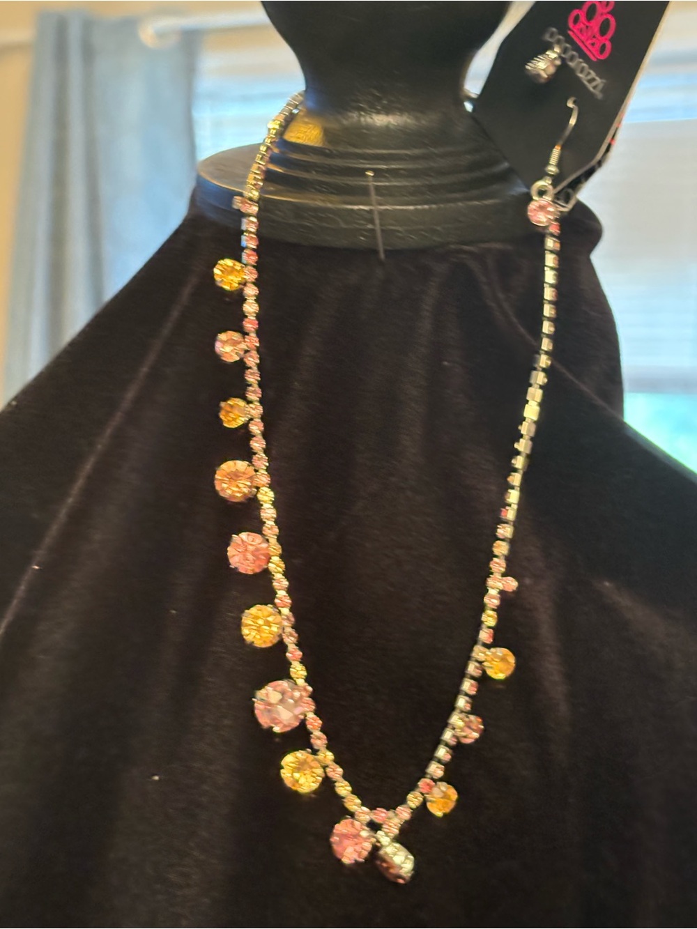 paparazzi Pink and Yellow Floral Crystal Necklace